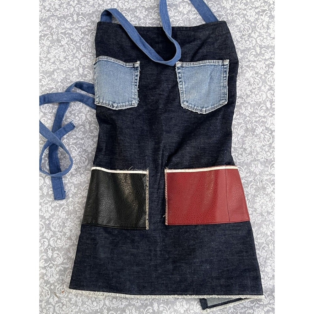 Vintage Handmade Denim & Leather Patchwork Festival Apron